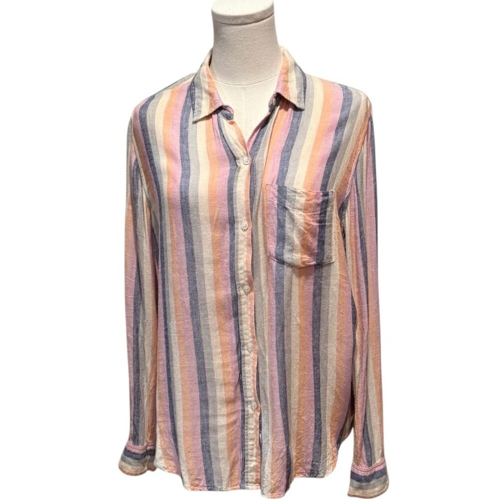 Rails Charli Linen Blend Rainbow Long Sleeve Butt… - image 6